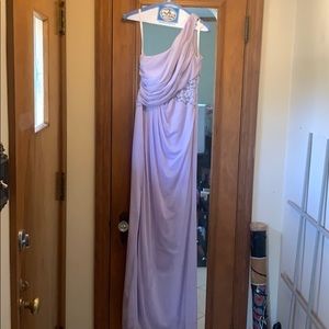 Lilac colored one strap David’s Bridal dress